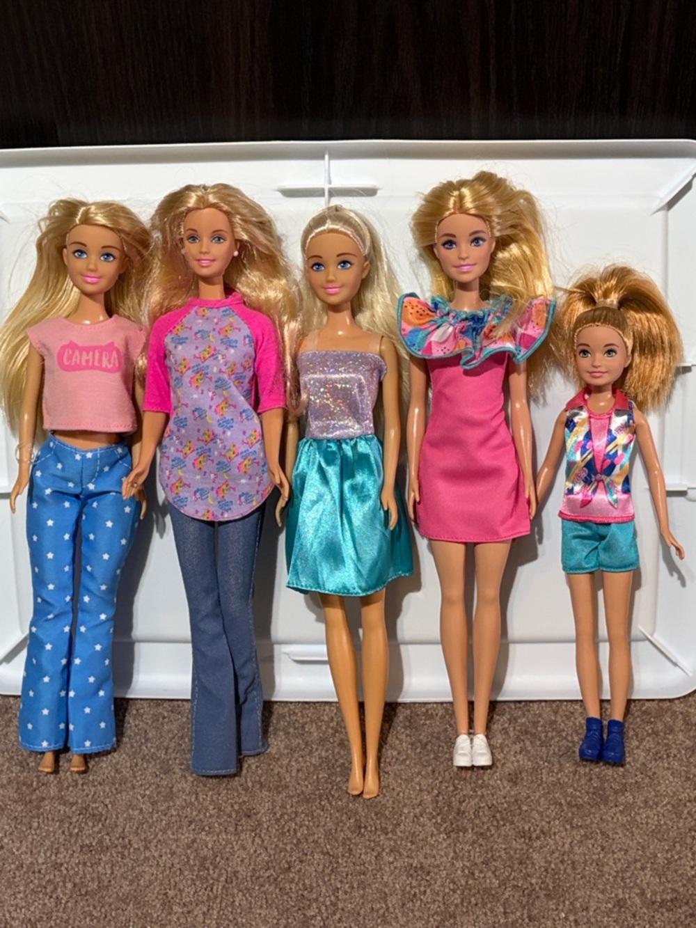 Set of 5 Fashion Dolls in Pink, Blue, Teal & Multi